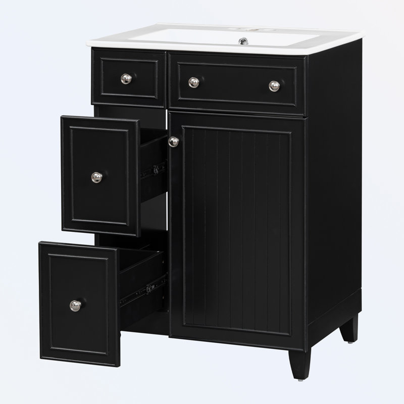 Meuble-lavabo de salle de bain avec lavabo en céramique, Noir, noir, noir, noir