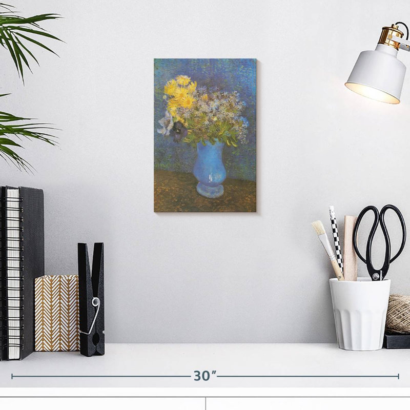 Vase Harnek de marguerites et anémones lilas, H 12 po x l 8 po