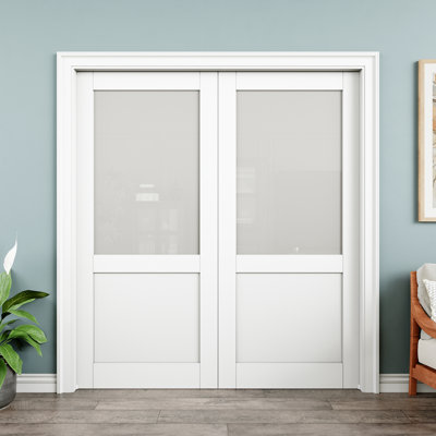 Sliding Closet Door White Pantry Sliding Pocket Door Tempered Frosted Glass With Hardware Kit
