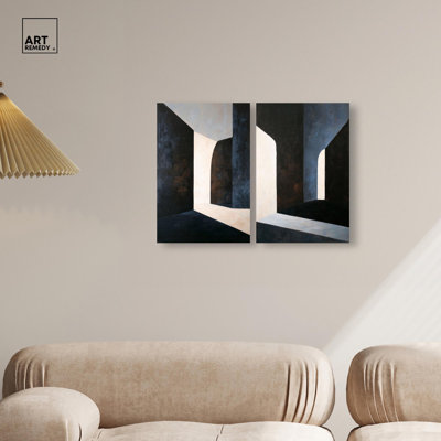Inevitable Encounters Diptych Canvas Print Brown Wall Art Set by Art Remedy, Gallery Wrapped, 16 x 24