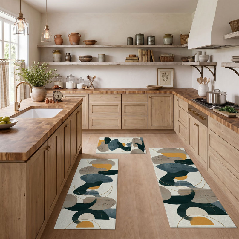 Abstract Organic Non-Slip Washable Kitchen Mats