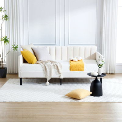 Lit de jour rembourré en velours beige Elena