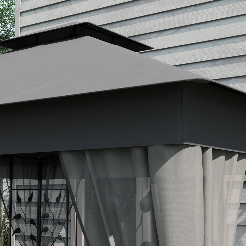 Auvent pour pavillon de jardin 10 po x 11,5 po, double toit avec arbre, gris, pour le jardin, la pelouse, la cour, la terrasse