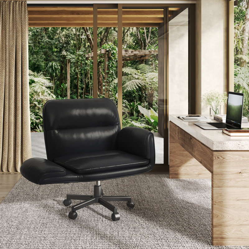 Big and Wide Criss Cross Office Chair, 5-Level Adjustable Arms & Wheels, Height Adjustable Wide Comfy Vanity Makeup Chair, Swivel Shakeable Base for Relax Leisure, Suitable for Home Bedroom Office