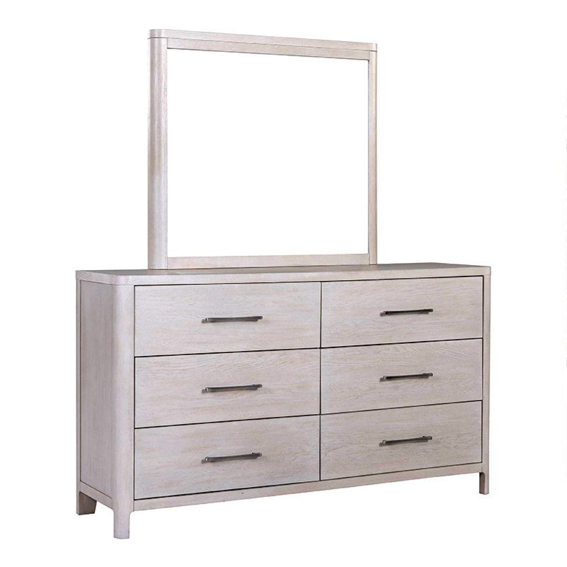 Miroir de commode Reham, bois massif brun délavé blanc, placage de chêne, 38 x 42