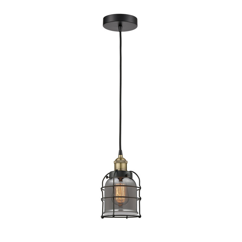 Luminaire suspendu 1 lumière Helladius, Laiton antique noir, H 10 po x l 6 po x P 6 po, Plaqué / fumée