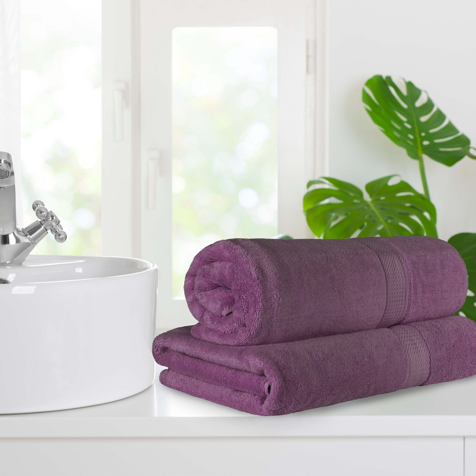 Renata 2-Piece Egyptian Cotton Bath Sheet Set, Plum