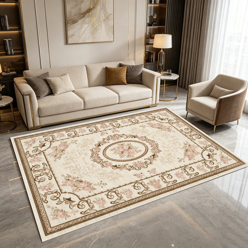 1PC Vintage European Pink Floral Medallion Scrollwork area rugs for Living Room, Soft and Comfortable, Suitable for all seasons, easy-to-maintain, machine washable Indoor floor mat, Under Table Farmhouse suitable for dining room, bedroom, entryway,