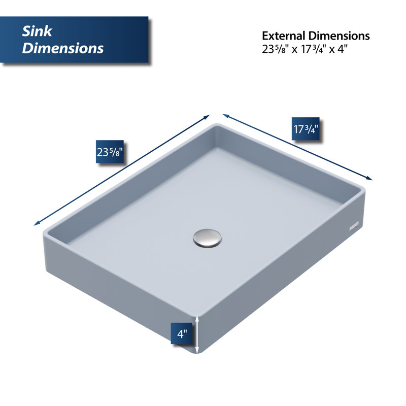 Lavabo de salle de bain rectangulaire 23-5 / 8 po x 17-3 / 4 po Karran Sternhagen SQS500, Bleu glacier