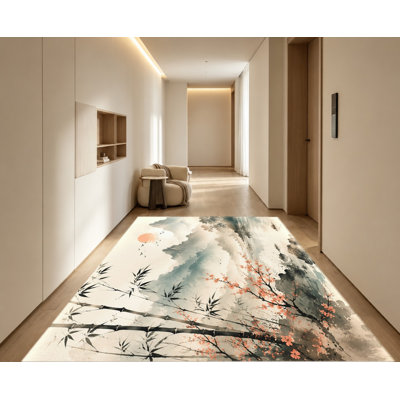 Tapis oriental oriental à motif de cerisiers en fleurs de cerisier en fleurs, élégant motif d'art traditionnel, tapis doux antidérapant durable et lavable à la machine, décoration élégante pour le salon, la chambre à coucher, la salle à manger, le couloir, le bureau, le bureau