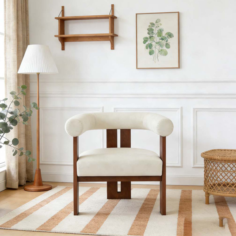 Chaise d'appoint moderne rembourrée avec accoudoirs ronds, Beige