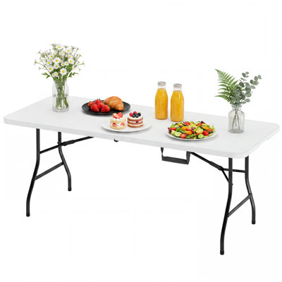 6 FT Foldable Plastic Table, 500 lbs Heavy-Duty Portable Half-Fold Table, Waterproof HDPE Dining Table for Indoor Outdoor Party, Camping, BBQ, Wedding & Commercial Vendor Use