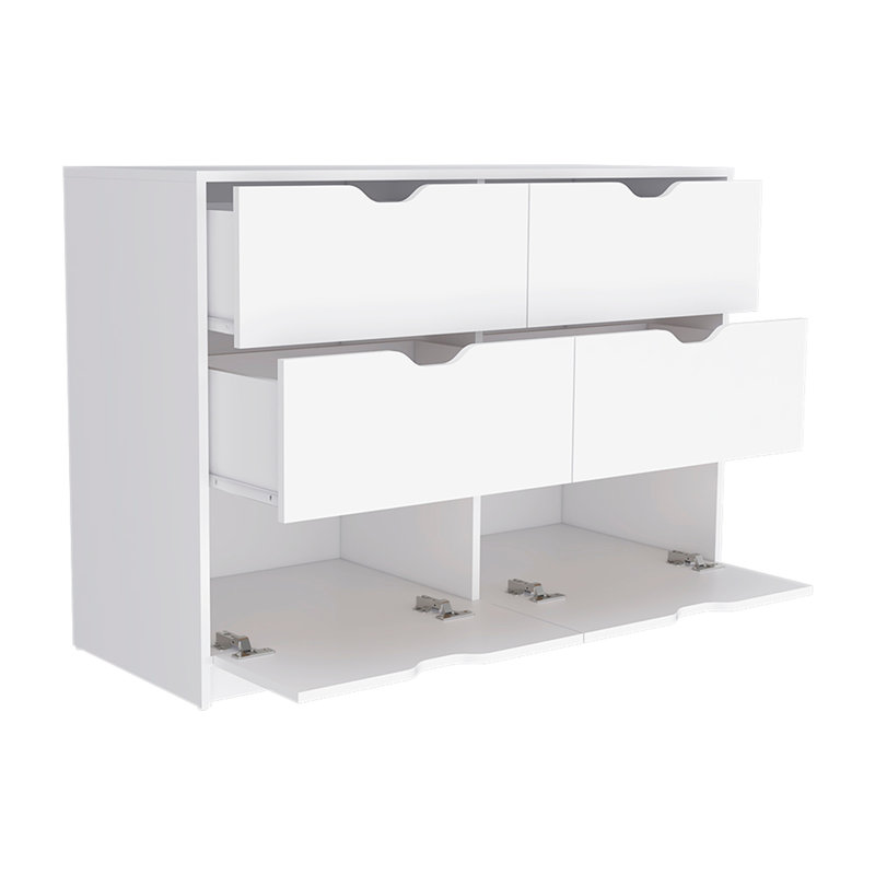 Commode 4 tiroirs, finition blanche, Blanc