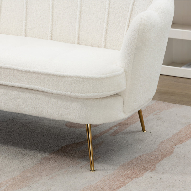 Petit canapé moderne avec repose-pieds et pieds en métal, Ivoire ivoire