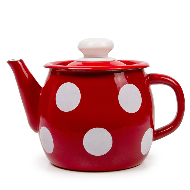 Bouilloire émaillée à pois rouge et blanc 1 pte