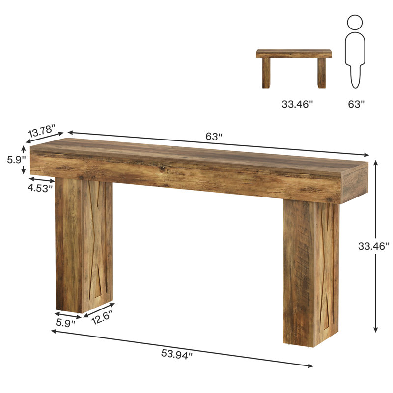 63-Inch Rustic Brown Wooden Console Table with Storage
