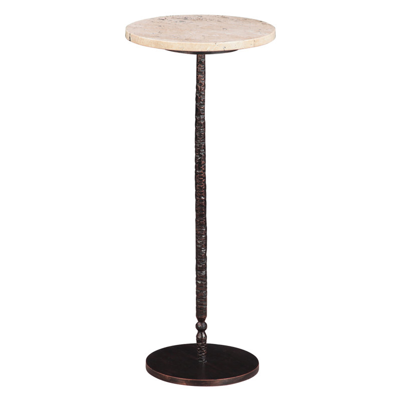 Table d'appoint de 10 po en travertin beige avec base martelée Rochester