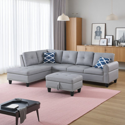 Canapé modulaire en L en similicuir avec rangement et porte-gobelets