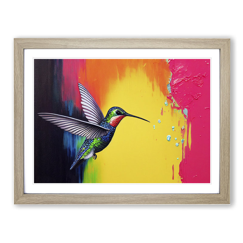 Hummingbird In Vol.2 Abstract - Single Picture Frame Painting, 46cm H x 64cm W x 2cm D, Oak