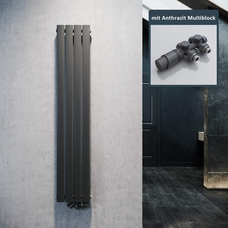 Vertical Designer Radiator, 160cm H x 30.8cm W, Anthracite
