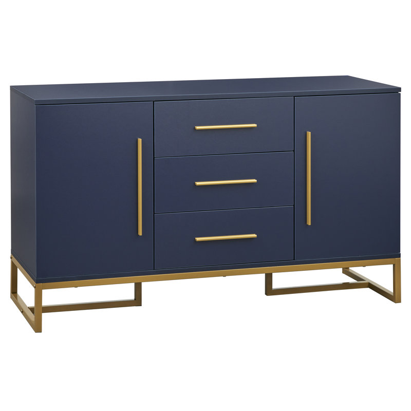 Indigo Blue MDF Sideboard with Gold Metal Legs