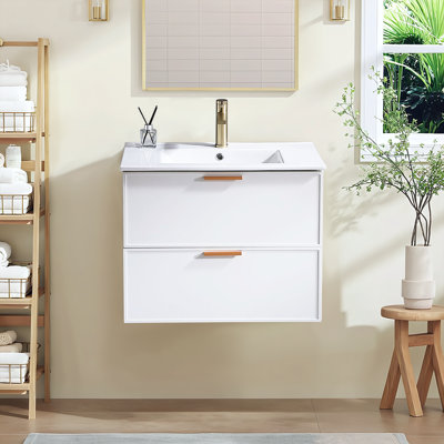 Bassevelde 30''  White Wall-Mounted Single Bathroom Vanity with Ceramic Top