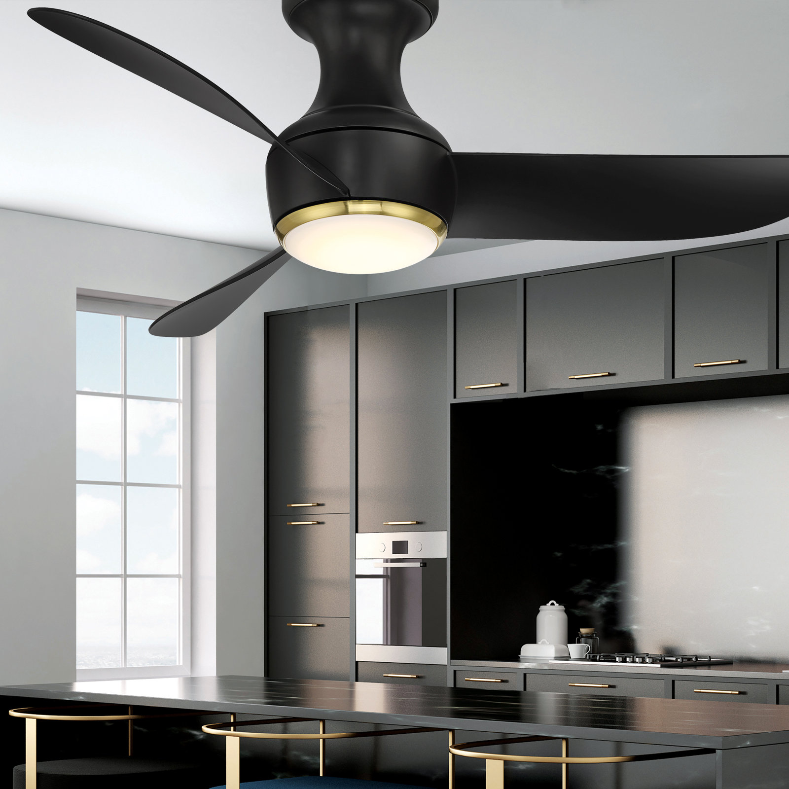 Corona Smart Ceiling Fan with LED Light Kit, 52", Soft Brass/Matte Black