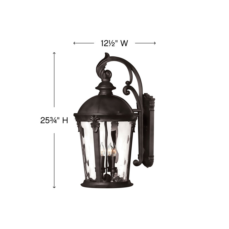 Windsor 3-Light Aluminum Outdoor Wall Lantern, 40W Max Candelabra, 25.8" H x 12.5" W