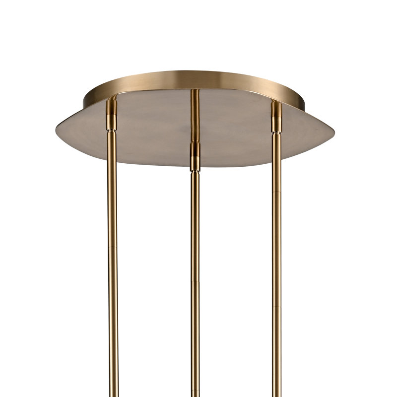 Suspension Modellare à 3 lumières en laque dorée avec un pavillon de forme libre, 86" H x 16" W x 16" D, Trois lumières
