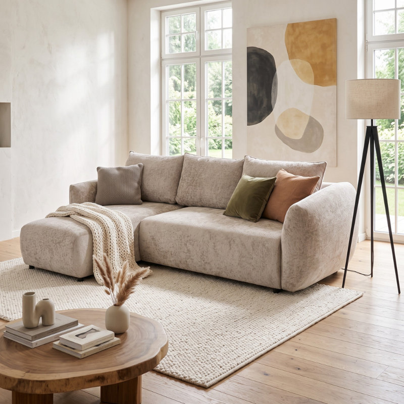 Sectional, Left Hand Facing Corner Sofa, Cream FLOW 3