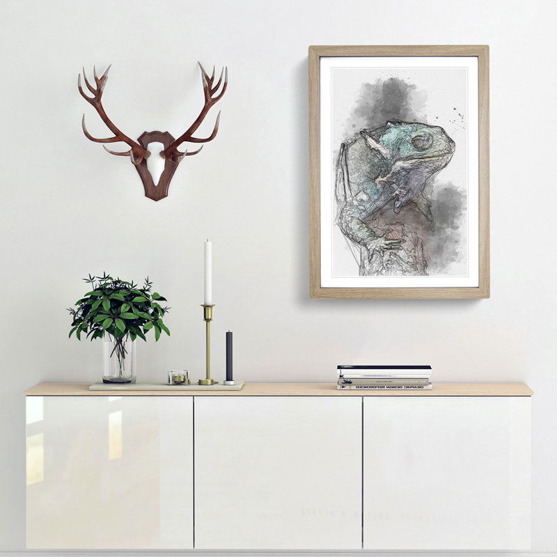 Fiji Iguana - Picture Frame Graphic Art Print, Oak, 60cm H x 40cm W x 2cm D