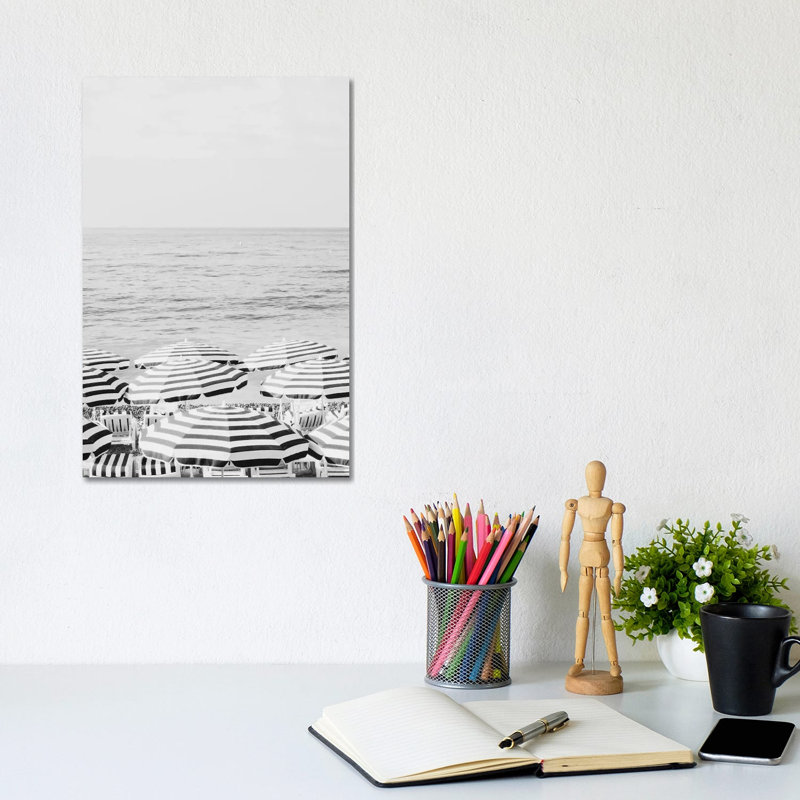 Riviera Umbrellas Black And White by Grace Digital Art Co - Wrapped Canvas Print, 20.32 cm H x 30.48 cm W
