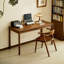 Bureau rectangulaire en bois massif brun noisette avec 2 tiroirs-1165213392