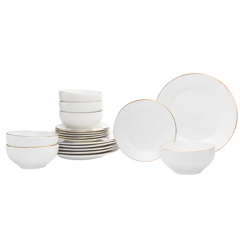 Pique Gold Rim 18 Piece Porcelain Dinnerware Set