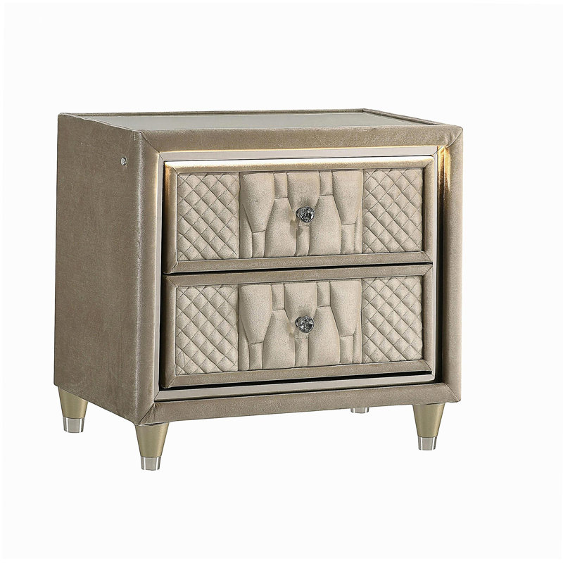2-Drawer LED Nightstand with Dual USB, Ivory and Camel
