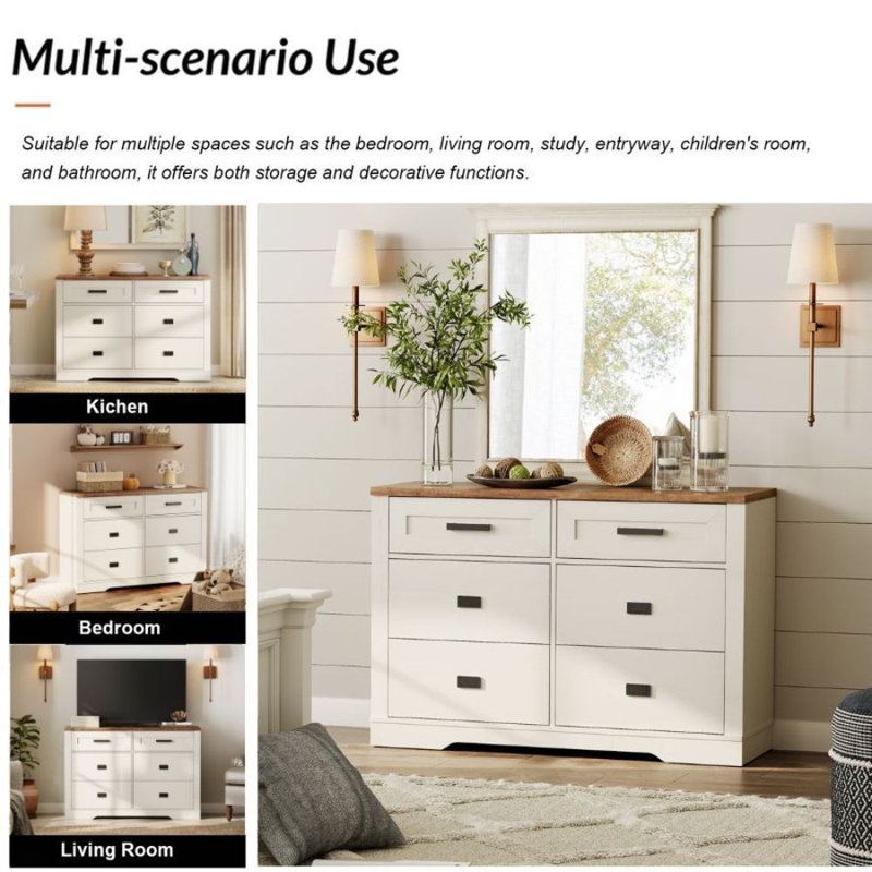 47.2 " W 6 - Drawer Dresser, White