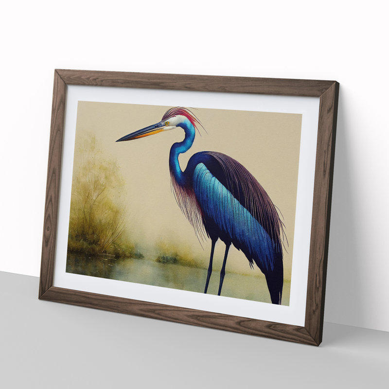 XH1022-9878X Heron Bird Vol.1 - Single Picture Frame Print, 34cm H x 46cm W x 2cm D, Walnut Framed