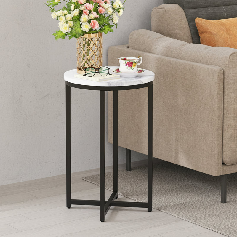 Table de bout moderne en faux marbre, table d'appoint compacte pour le salon ou la chambre à coucher, noir