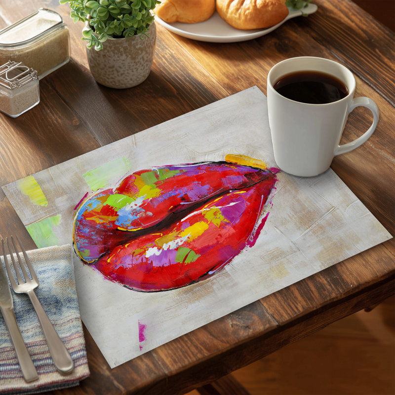 Colorful Lips Purple Polyester Placemat | Home Decor Mats