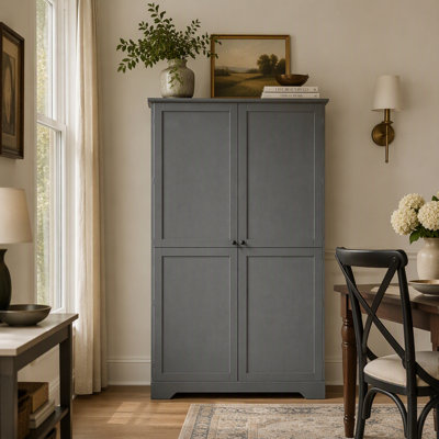 Freestanding Kitchen Pantry Cabinet with 5 Drawers, 4 Pull-Out Trays, 8 Door Racks, and Adjustable Shelves for Efficient Storage and Organization
