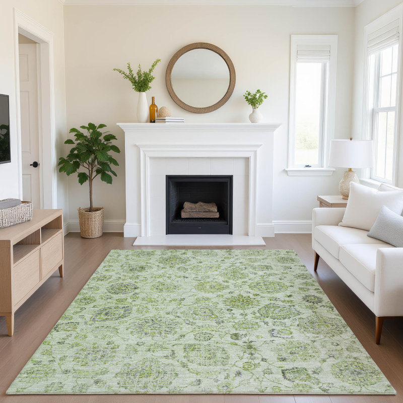 Premium Machine Washable Ashington AMF1833 Damask Rug, Rectangle 3' x 5'