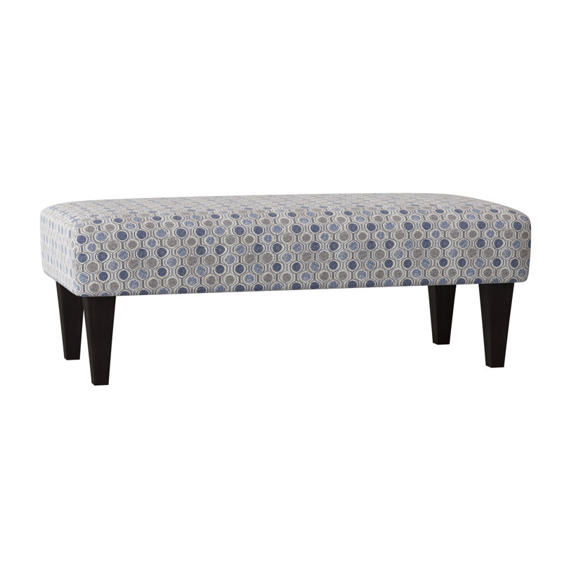 Linette Upholstered Ottoman, Smokey Blue Multicolored Performance, Espresso