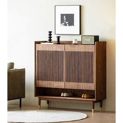 Minimalist Modern Walnut Wood Shoe Cabinet