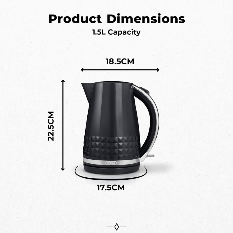 Tower T10075 Solitaire Kettle with 360° Swivel Base Cord Storage 1.5L 3KW, Black