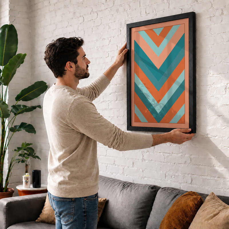 Chevron Bloom Geometric - Framed Print, A4 - 29.7 x 21.0 cm, Walnut