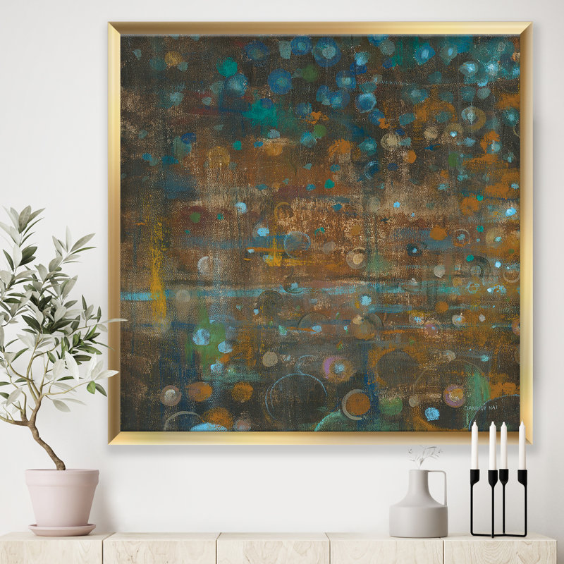 «Blue and Bronze Dots on Glass III», reproduction sur toile encadrée, H 16 po x l 16 po x P 1 po, Cadre doré