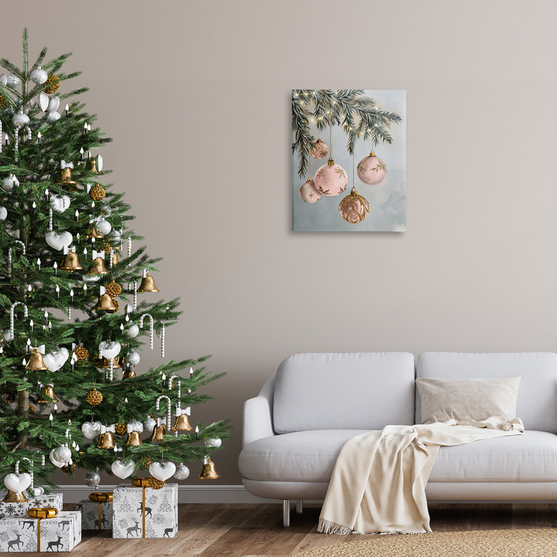 Ornements de Noël suspendus roses sur toile, design par Arlington Prints, H 30 po x l 24 po
