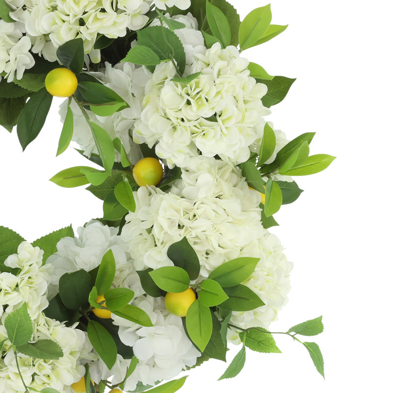 22" Spring Wreath and Centerpiece with Hydrangeas and Lemons