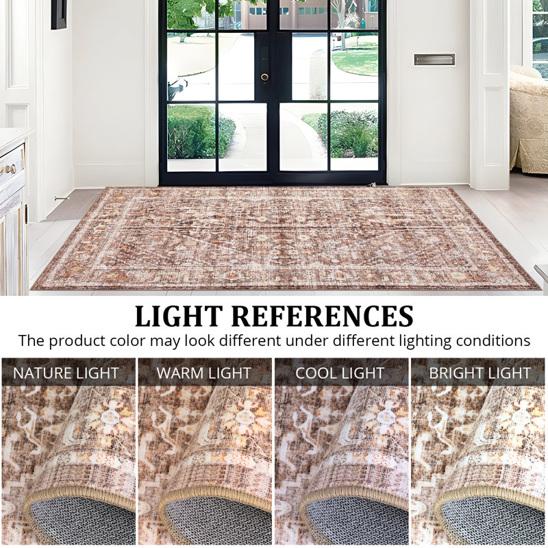 Area Rugs for Living Room Non-Slip Machine Washable Retro Rug Rug for Bedroom Dining Room Home Office, Beige