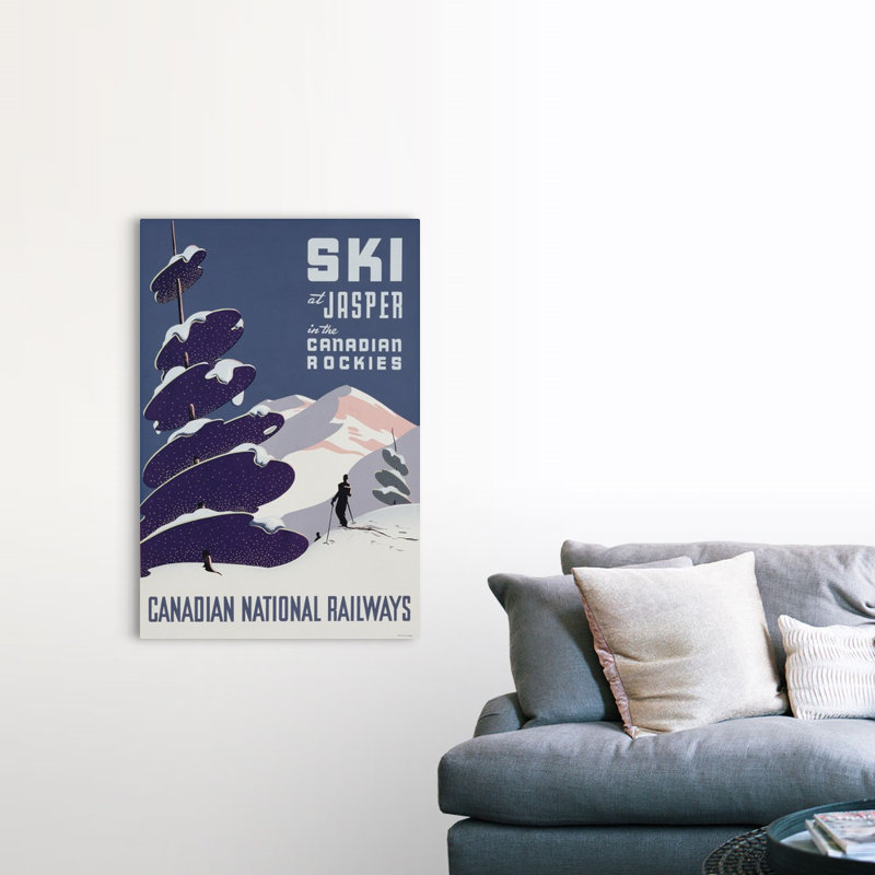Affiche sur toile imprimée sur toile encadrée, "Canadian Ski Resort Jasper Canadian School", H 48 po x l 32 po x P 1,25 po